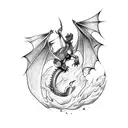 Dragon slayer fighting a fierce dragon in a moonlit cave tattoo design idea
