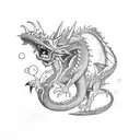 Dragon slayer fighting a fierce dragon in a moonlit cave tattoo design idea
