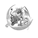 Dragon slayer fighting a fierce dragon in a moonlit cave tattoo design idea