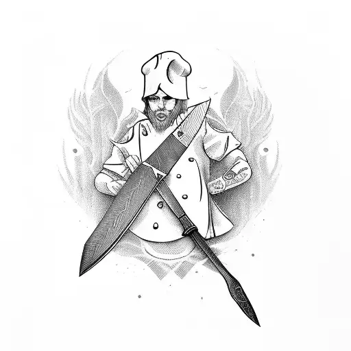 knife and chef theme who belives in love of fate tattoo design idea