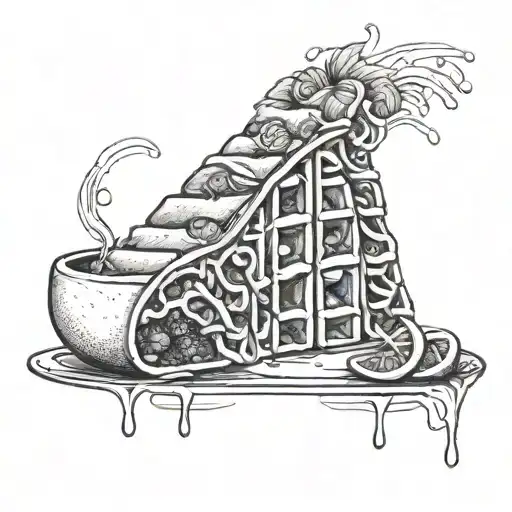 A taco and waffle intertwined to create a unique pattern tattoo design idea