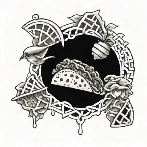 A taco and waffle intertwined to create a unique pattern tattoo design idea