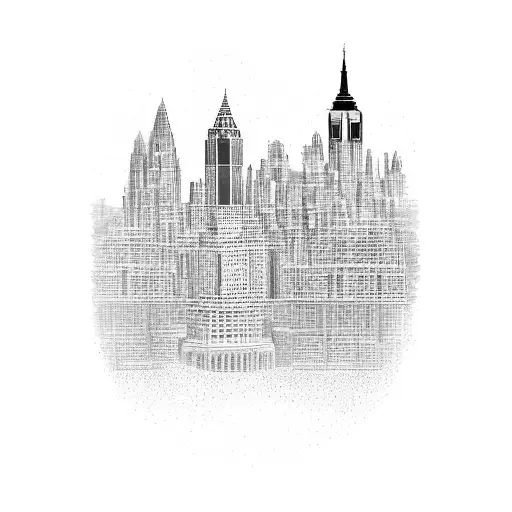 A collage of iconic landmarks from NY, London, grand canyon, Veg, merged together to create a unique and abstract design tattoo design idea