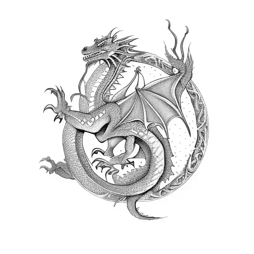 A mystical dragon surrounded by swirling mandalas tattoo design idea