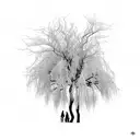 A willow tree with intricate branches intertwined with the journey of life, symbolizing the struggles and freedom we face along the way tattoo design idea