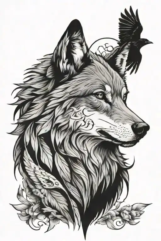 wolf and raven tattoo design idea