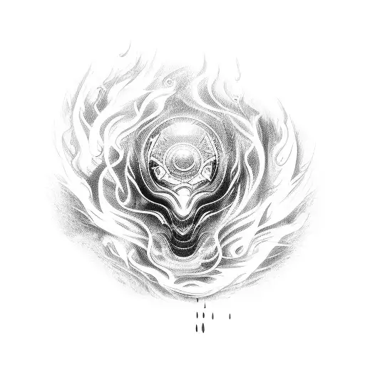 A sleek racing car engulfed in a swirling fire tornado tattoo design idea
