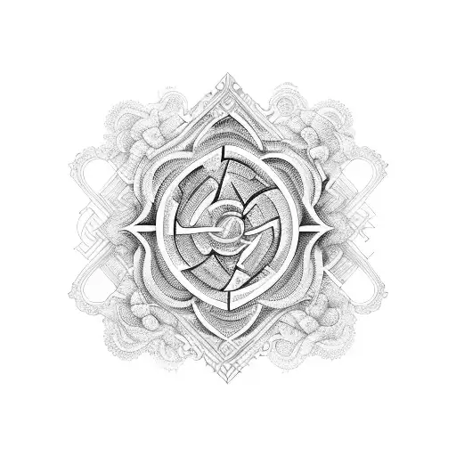 An intricate labyrinth with the words areté tattoo design idea