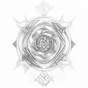 An intricate labyrinth using the words areté,  tattoo design idea