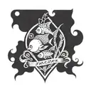 three Maple Leafs fish in a circle.  fishing hooks sticks, trees, water  tattoo design idea