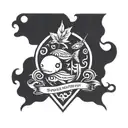 three Maple Leafs fish in a circle.  fishing hooks sticks, trees, water  tattoo design idea