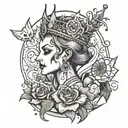 Crying queen with Zweihander beneath tattoo design idea