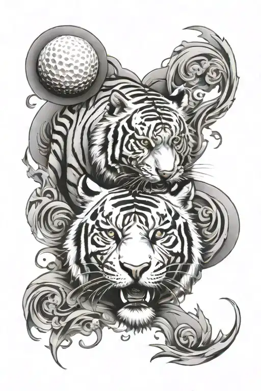White Tiger Golf ball breaking tattoo design idea
