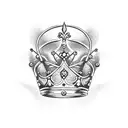 crown over cursive letter R tattoo design idea