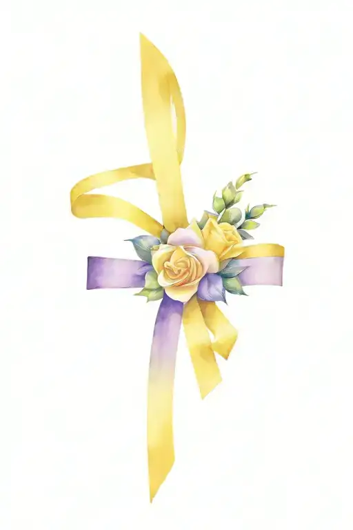 yellow rose purple ribbon and cross tattoo for grandma tattoo design idea