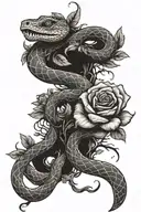 snake with tree vines and roses tattoo design idea