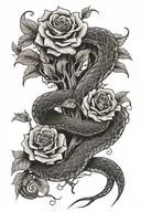 snake with tree vines and roses tattoo design idea