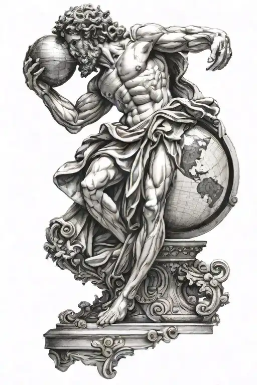 statue holding globe greek god tattoo design idea