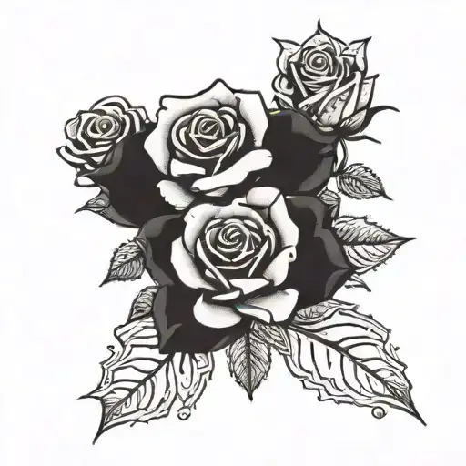 A blackwork tattoo design with the last name Rosales and roses around it tattoo design idea