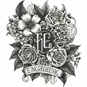 the text 'engineering kills' and flowers around it tattoo design idea