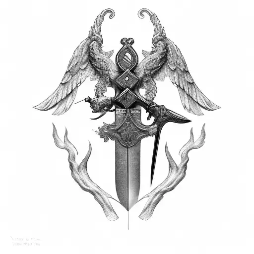 sword and wings tattoo design idea