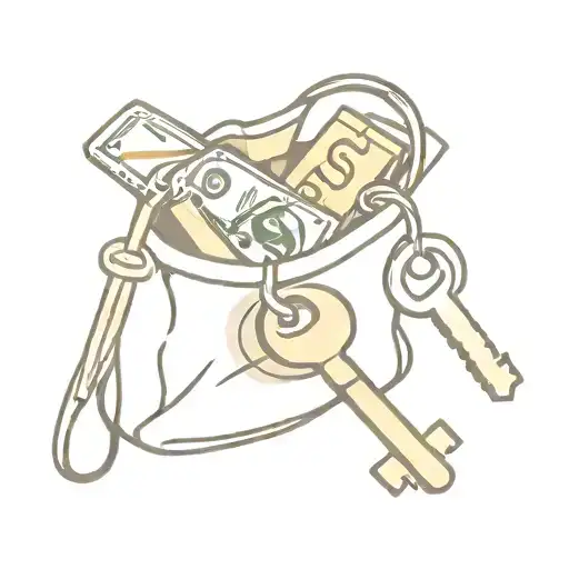 money in bag stole keys tattoo design idea