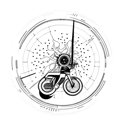 A minimalist tattoo of a speedometer needle pointing to the word 'vitesse' (meaning 'speed' in French), capturing the love for speed and cycling. tattoo design idea