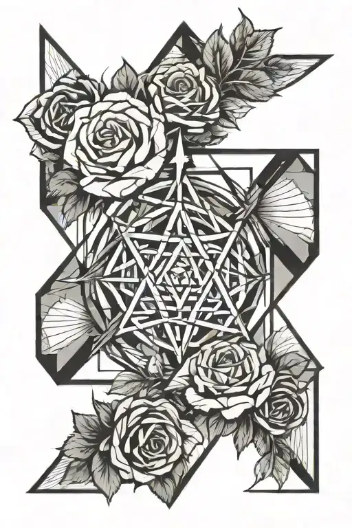 heptagram and rose intertwined and an arrow  tattoo design idea