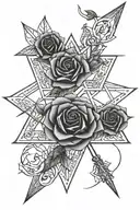 heptagram star and rose intertwined arrow going tattoo design idea