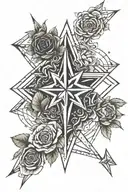 heptagram star and rose intertwined arrow going tattoo design idea