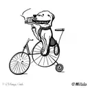 Groodle dog riding a vintage bicycle with a cigar in mouth tattoo design idea