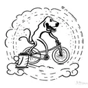 Groodle dog riding a vintage bicycle with a cigar in mouth tattoo design idea