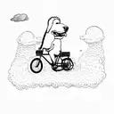 Groodle dog riding a vintage bicycle with a cigar in mouth tattoo design idea