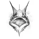 shark fin in sirkel with horns and vred-de-lied tattoo design idea