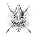 shark fin in sirkel with horns and vred-de-lied tattoo design idea
