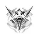 shark fin in sirkel with horns and vred-de-lied tattoo design idea