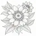 sunflower, hosta, peony flower intertwined tattoo design idea