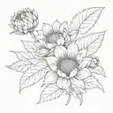 sunflower, hosta, peony flower intertwined tattoo design idea