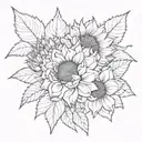 sunflower, hosta, peony flower intertwined tattoo design idea