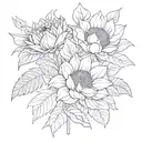 sunflower, hosta, peony flower intertwined tattoo design idea