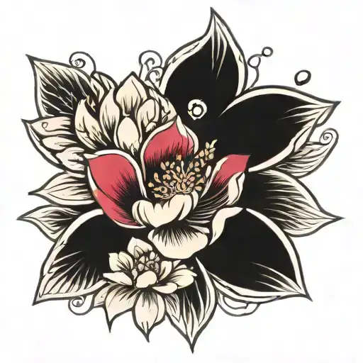 New-school geometric design incorporating Yakuza-style motifs with cherry blossom and lotus elements tattoo design idea