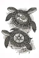 map, compass, ocean, sea turtle, robin bird tattoo design idea