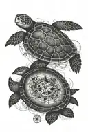 map, compass, ocean, sea turtle, robin bird tattoo design idea