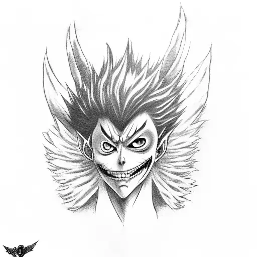 ryuk from the deathnote spread his wings to the sides the tattoo is large in the whole chest tattoo design idea