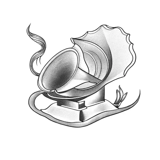 A gramophone surrounded by lilies tattoo design idea