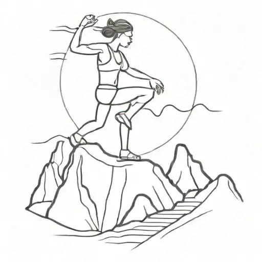 A dancer hiking up a mountain with each step representing a different chakra tattoo design idea