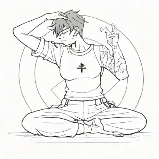 An anime character doing yoga poses in a police uniform tattoo design idea