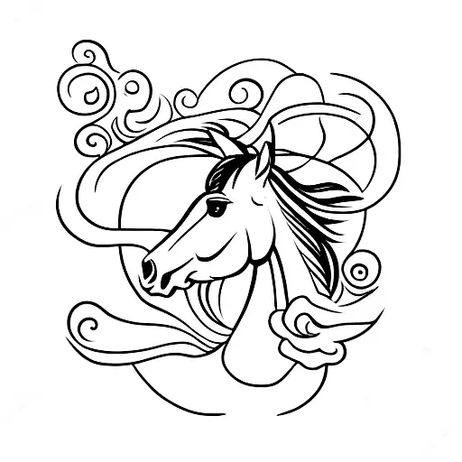 horse running in the sea and splashing flowers tattoo design idea