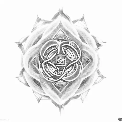 an endless knot, a moon beneath it, and then the seed of life beneath that, these follow each other going down tattoo design idea