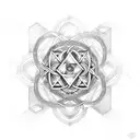 a half sleeve with metatron's cube, a moon, and an endless knot tattoo design idea